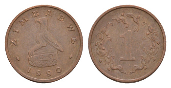 Зимбабве 1 цент 1990 птица-идол KM 1a сталь плакированная бронзой 4655-742