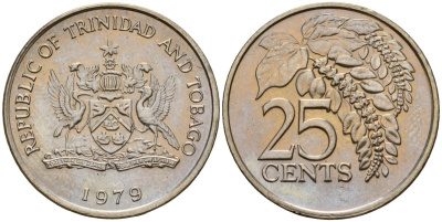 Тринидад и Тобаго 25 центов 1979 цветок дикая пуансеттия KM 32 медно-никель 4152-1055