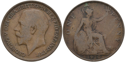 Великобритания 1 пенни 1920 Георг V (1910-1936) KM 810, Spink 4051 бронза 4144-826