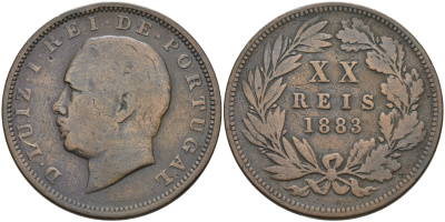 Португалия 20 рейсов 1883 Луиш (Людовик) I (1861-1889) KM 527 бронза 4565-133