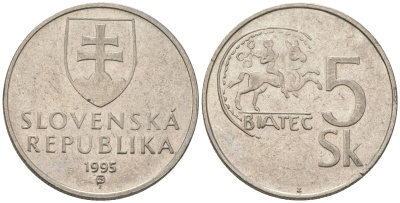 Словакия 5 крон 1995 MK KM 14 сталь плакировнная никелем 4584-155