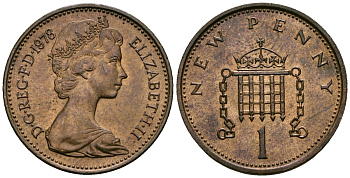 Великобритания 1 пенни 1978 Елизавета II (1952-2022) KM 915, Spink 4237 (B1) бронза 4539-1132