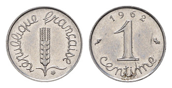 Франция 1 сантим 1962 KM 928 нержавеющая сталь UNC 4630-213