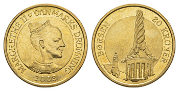 Дания 20 крон 2003 Башня Фондовой биржи Борсен, Копенгаген KM 890 алюминиевая бронза UNC 4657-1243