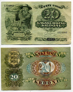 Эстония 20 крон 1932 пастух Pick 64 a бумага 7375-27-3-1