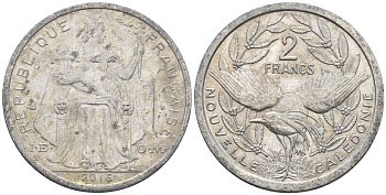 Французская Новая Каледония 2 франка 2016 птица кагу, (IEOM) KM 14, Schoen 11 алюминий    29-1013