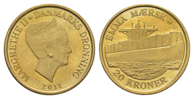 Дания 20 крон 2011 Корабли - Эмма Маэрск KM 942 алюминиевая бронза UNC 4650-923