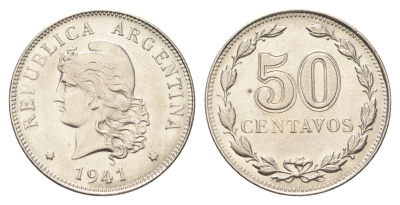 Аргентина 50 сентаво 1941 KM 39 никель UNC 4662-716