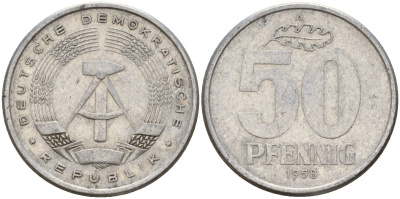 ГДР 50 пфеннигов 1958 A KM 12.1 алюминий 106-1157