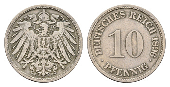 Германия 10 пфеннигов 1896 F, Вильгельм II (1888-1918) KM 12, J. 13 медно-никель 4636-1162