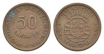 Португальский Тимор 50 сентаво 1970 KM 18 бронза 4630-1146