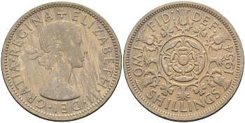 Великобритания 2 шиллинга (флорин) 1954 Елизавета II (1952-2022) KM 906, Spink 4146 медно-никель 4593-111