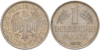 ФРГ 1 марка 1972 G KM 110, J. 385 медно-никель 4159-1125