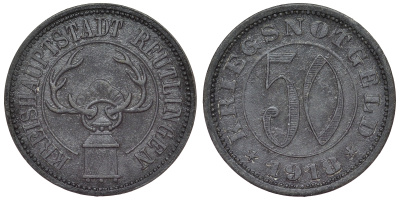Германия, Ройтлинген 50 пфеннигов 1918 Баден-Вюртемберг, нотгельд Funck 446.1b цинк 4121-314