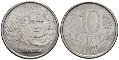 Бразилия 10 сентаво 1995 голова свободы KM 633 нержавеющая сталь 219-1112