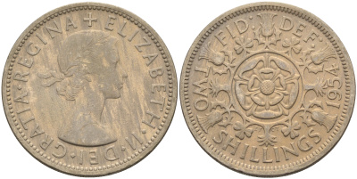 Великобритания 2 шиллинга (флорин) 1954 Елизавета II (1952-2022) KM 906, Spink 4146 медно-никель 4593-111