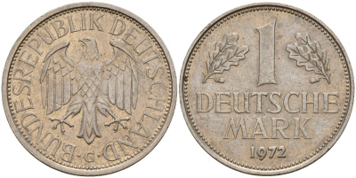 ФРГ 1 марка 1972 G KM 110, J. 385 медно-никель 4159-1125