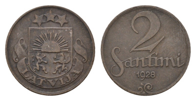 Латвия 2 сантима 1928 KM 2 бронза 4689-922