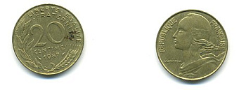 ФРАНЦИЯ 20 САНТИМОВ 1987 KM 930 медь алюминий никель 54-2052