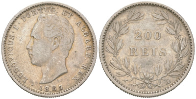 Португалия 200 реалов 1887 Луиш I (1861-1889) KM 512 серебро 4171-1124