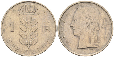 Бельгия 1 франк 1972 Belgique, Бодуэн I (1951-1993) KM 142.1 медно-никель 4592-524