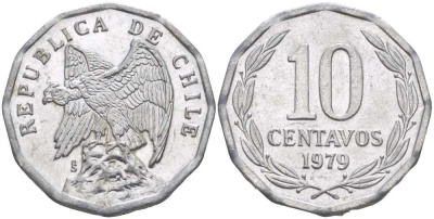 Чили 10 сентаво 1979 KM 205a алюминий 4402-445