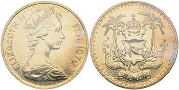 Фиджи 1 доллар 1970 в оригинальной коробке, годовщина независимости, тираж 15000 экз. KM 33 медно-никель UNC 00-00