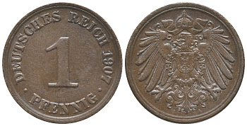ГЕРМАНИЯ 1 ПФЕННИГ 1907 A KM 10, J. 10 медь 100-867