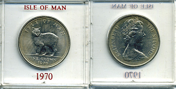 Остров Мэн 1 крона 1970 кошка Мэна, в оригинальной пластиковой коробке KM 18 медно-никель UNC 6-6-1-71