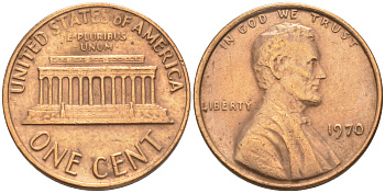 США 1 ЦЕНТ 1970 ЛИНКОЛЬН KM 201 медь цинк 188-261