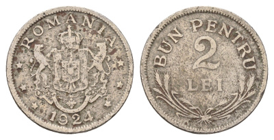 Румыния 2 лея 1924 Фердинанд I (1914-1927) KM 47 никель латунь 4116-727