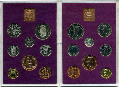 Великобритания набор из 8 монет + жетон монетного двора 1970 в оригинальной пластиковой упаковке KM PS 26 PROOF 3-6-4-13