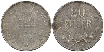 Венгрия 20 филлеров 1916 КВ, Карл I (1916-1918) KM 498 железо 4151-965
