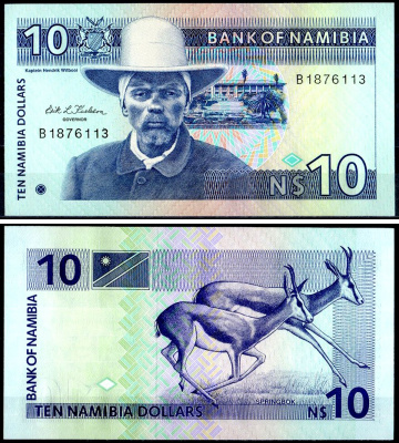 Намибия 10 долларов 1993 Pick 1 бумага 7147-18-2-2