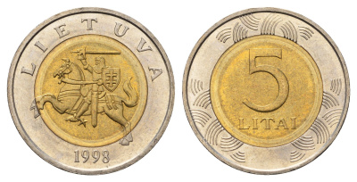 Литва 5 лит 1998 KM 113 биметалл UNC 23-136