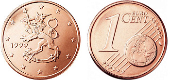 Финляндия 1 евроцент 1999 KM 98 сталь плакированная медью UNC 650-1623