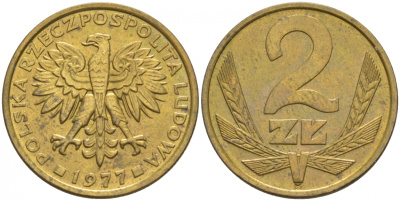 ПОЛЬША 2 ЗЛОТЫХ 1977 МОНДВОР ЛЕНИНГРАД KM 80.1 латунь 68-453