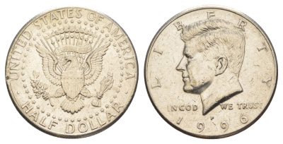 США 1/2 доллара (50 центов) 1996 P, Джон Кеннеди KM A202b медь плакированная медно-никелем aUNC 4517-823