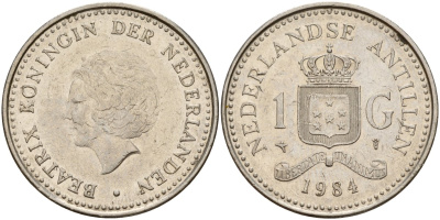 Нидерландские Антилы 1 гульден 1984 Беатрикс (1980-2013) KM 24 никель 4140-214