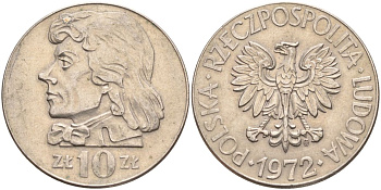 Польша 10 злотых 1972 Тадеуш Костюшко Y 50a медно-никель 4517-745