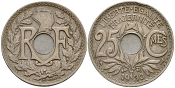 Франция 25 сантимов 1930 KM 867a медно-никель 4601-724