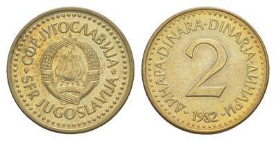 Югославия 2 динара 1982 KM 87 никель латунь 4181-1044