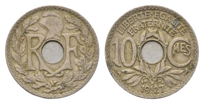 Франция 10 сантимов 1927 KM 866a, Le Franc 138.3 медно-никель 4651-918