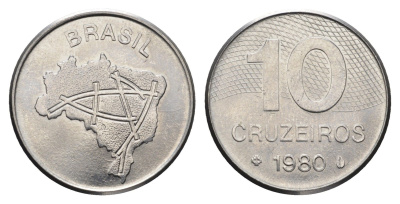 Бразилия 10 крузейро 1980 KM 592.1 нержавеющая сталь UNC 4663-716