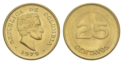 Колумбия 25 сентаво 1979 год-тип KM 267 алюминиевая бронза UNC 4656-1014