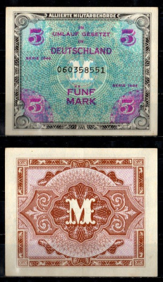 Германия, оккупация союзниками 5 марок 1944 Pick 193 a бумага 8615-11-1-2