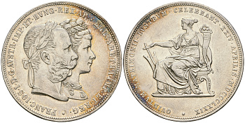 Австрия 2 флорина 1879 Серебряная свадьба Франца-Иосифа и Елизаветы Баварской KM M5, J. 369 серебро    00-805-44