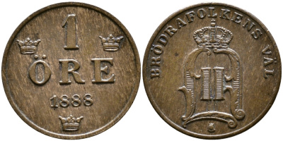 Швеция 1 эре 1888 Оскар II (1872-1907) король Швеции и Норвегии KM 750 бронза 4609-555