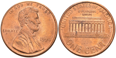 США 1 ЦЕНТ 1994 ЛИНКОЛЬН KM 201b цинк плакированный медью UNC 187-659