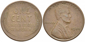 США 1 ЦЕНТ 1944 ЛИНКОЛЬН KM А132 медь цинк 3309-118